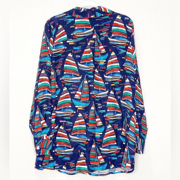 Soft Surrounding Nautical Sail Away Sailboat Button-Up Navy Blouse Cape Cod - Picture 2 of 7